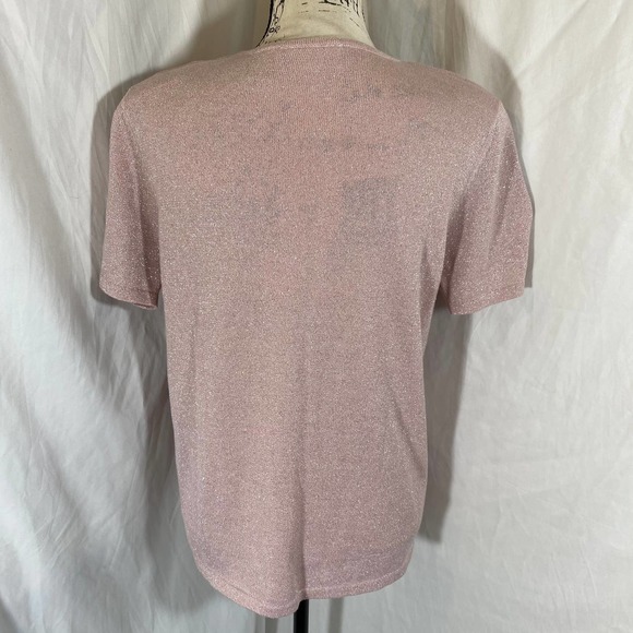 Patchington Crew Neck Short Sleeve Glitter Stretch Sweater W/Shoulder Pads Sz M - Picture 2 of 7